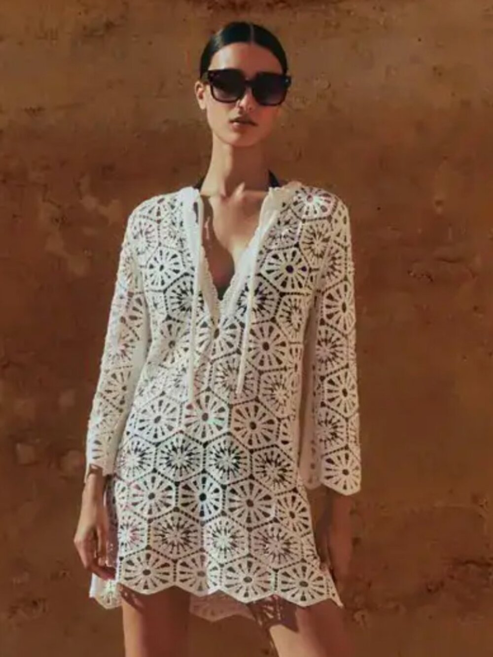 ME + EM cotton crochet beach mini dress beach coverup Size XS